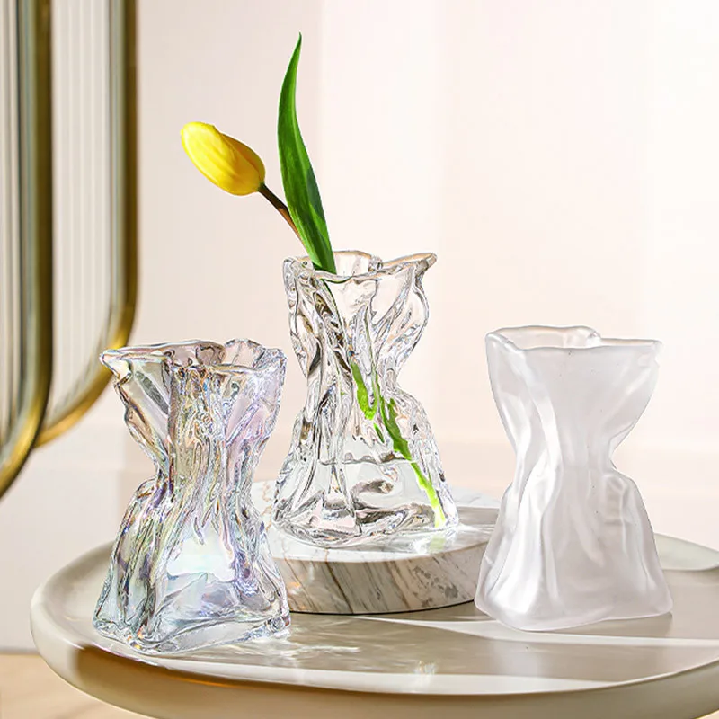 

Ins Style Small Glass Vase Living Room Light Luxury High Sense Dazzling Origami Creative Hydroponic Flower Arrangement