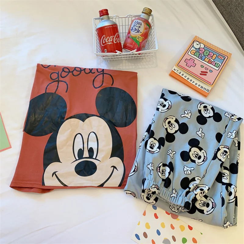 Disney Mickey Mouse Pajamas Set Women Summer Nightwear Pajama Two Piece Set Pyjamas Loungewear Kawaii Cute Pajamas Suit Women