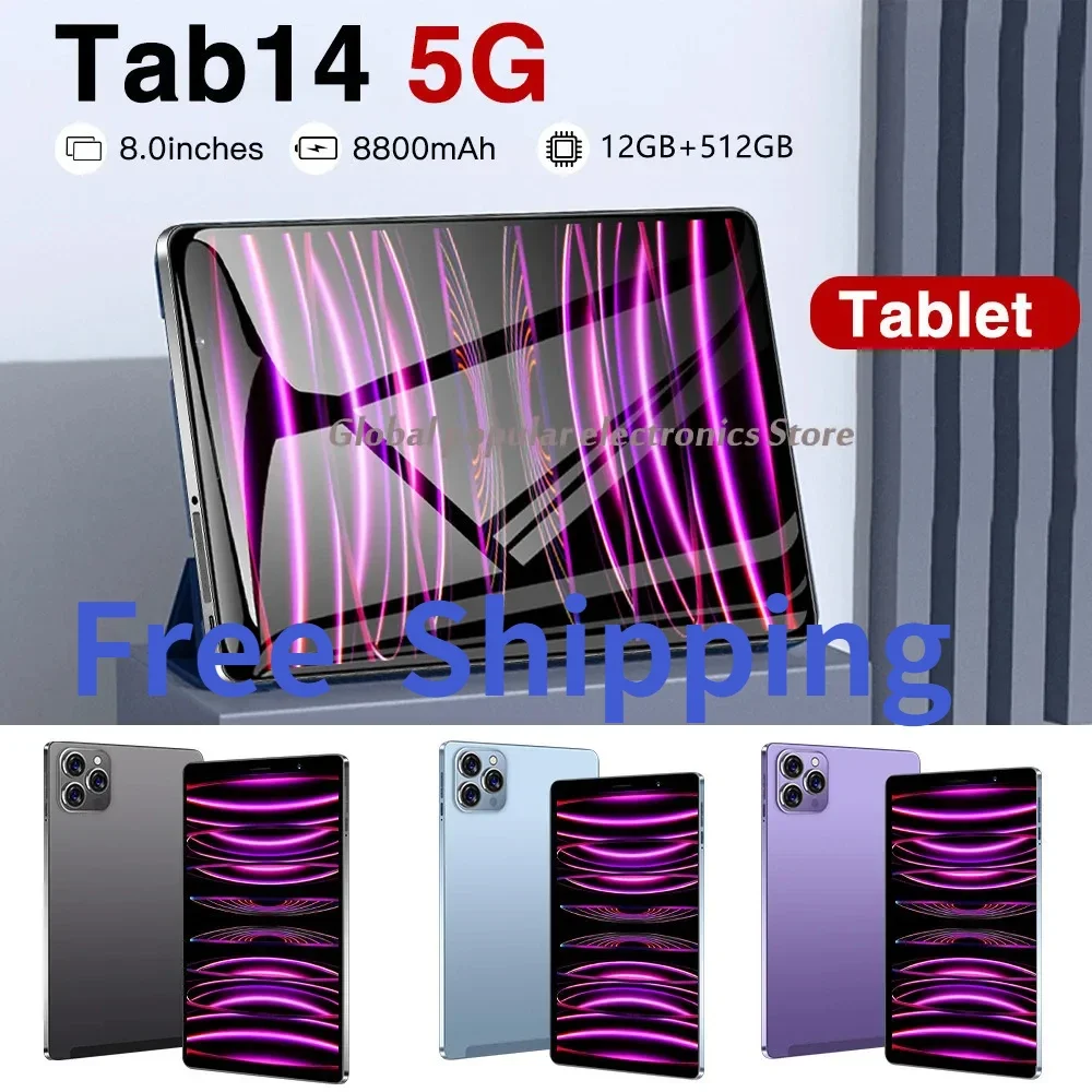 

Gobal Version New Tab14 Tablet Pc 8 Inch Android 12 Bluetooth 12GB 512GB Deca Core Google Play WPS 5G/4G WIFI Hot Sales Laptop