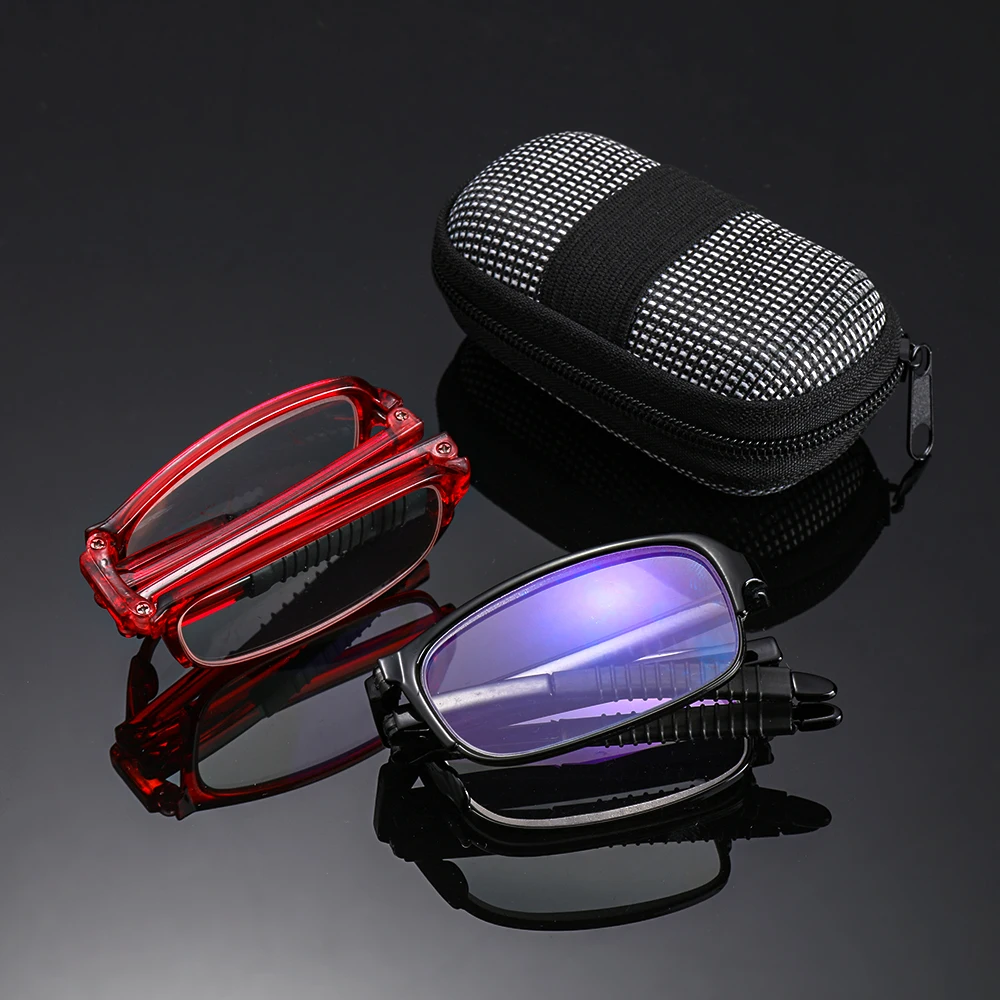 

2022 Folding Reading Glasses with Zipper Case Men Women Lightweight Portable TR90 Clear Lens Presbyopic Eyeglasses +1.0~+4.0