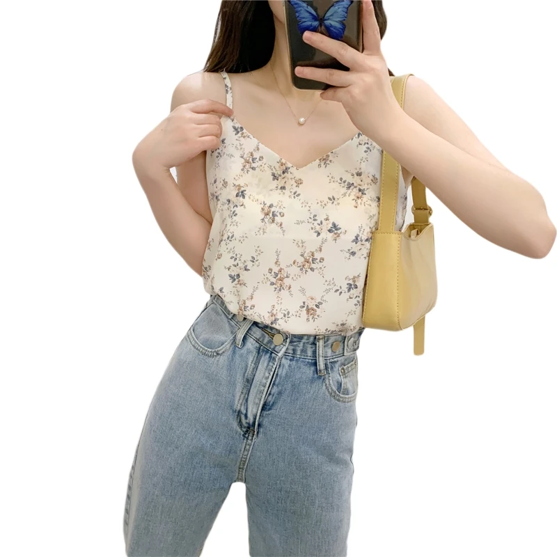 

Женская шифоновая блузка на бретелях-спагетти, с цветочным принтом