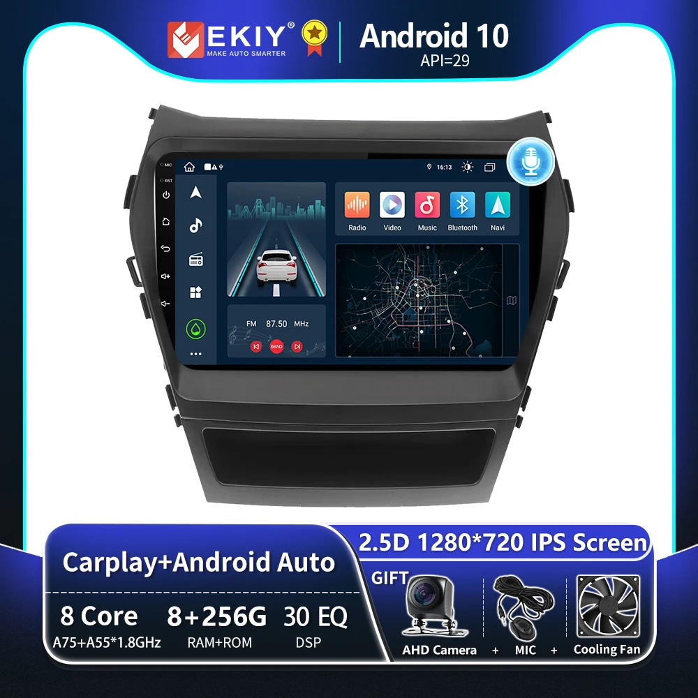 

EKIY T8 8G 256G For Hyundai Santa Fe 3 IX45 2013 - 2016 Car Radio Android Auto Multimedia Video Player Navigator GPS BT 2din DVD