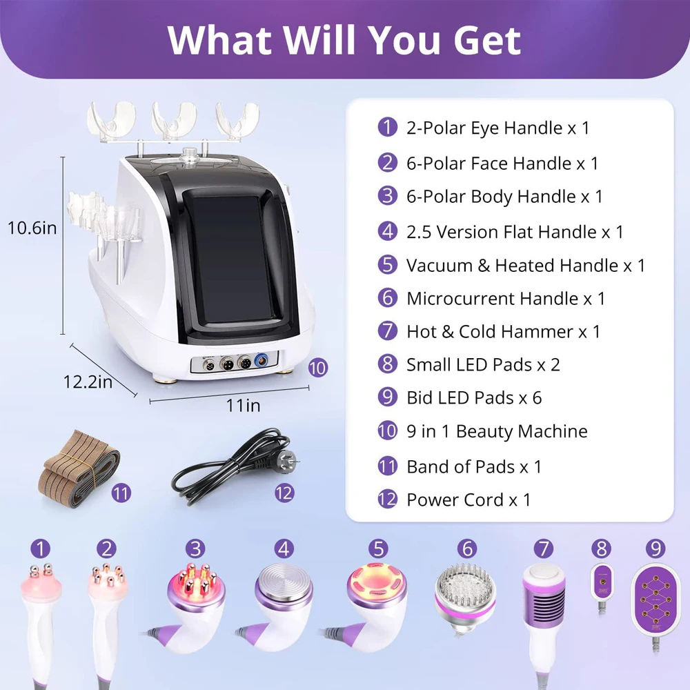 Aristorm 9 in 1 Ultrasonic 40K Cavitation 2.5 Radio Frequency Skin Tightening Vacuum Lipo Laser Slimming Machine for Salon Home