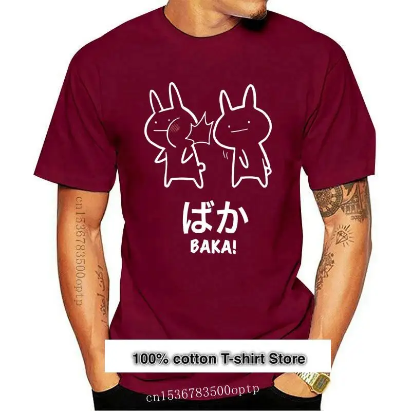 

Camiseta de manga corta para hombre, camisa divertida de Anime Baka Rabbit Slap, 100% algodón, nueva moda, japonesa