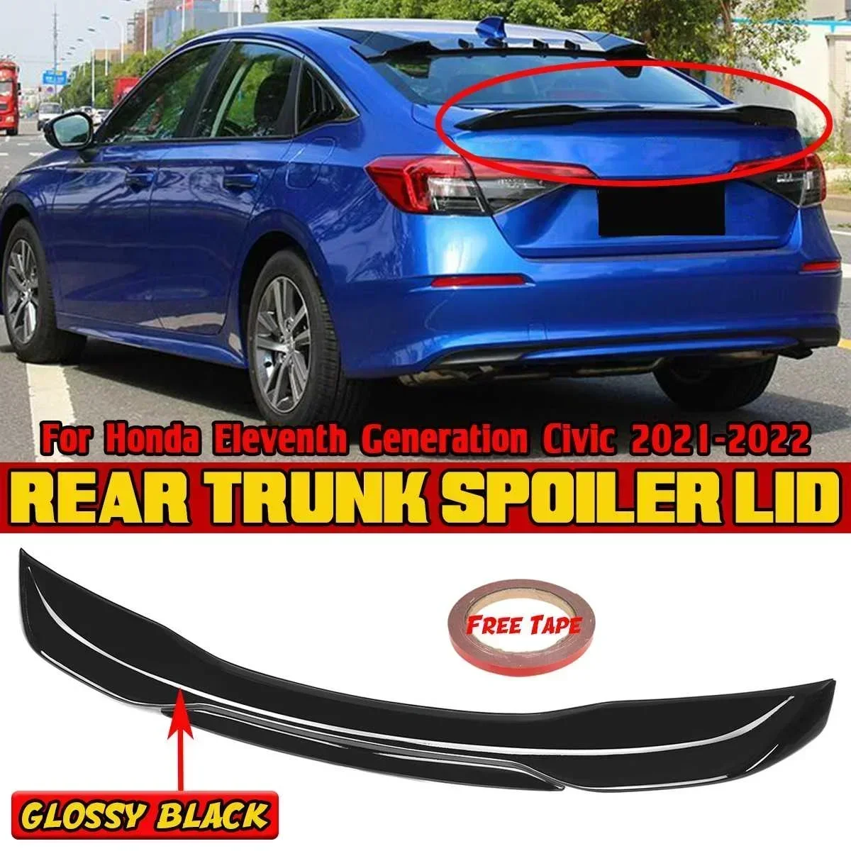 New Car Rear Trunk Spoiler Lid Wing Extension Lip For Honda Eleventh Generation Civic 2021-2022 ABS Body Kit