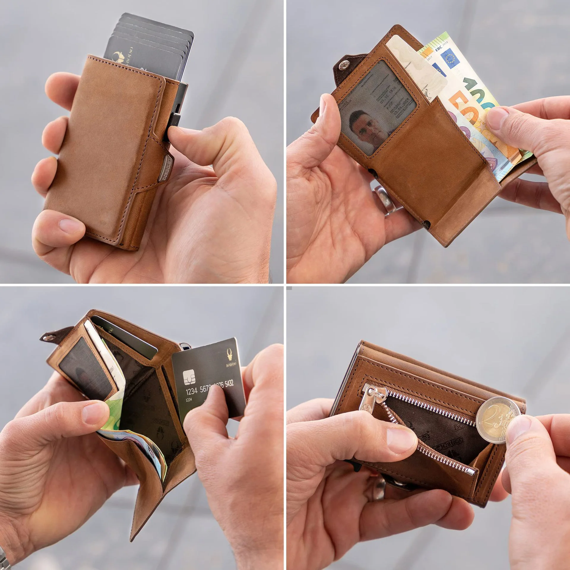 Wallet Cards Holder Metal Leather Automatic Pop Up Box Men Purse Multi-card Position Large Capacity Card Clip Portable