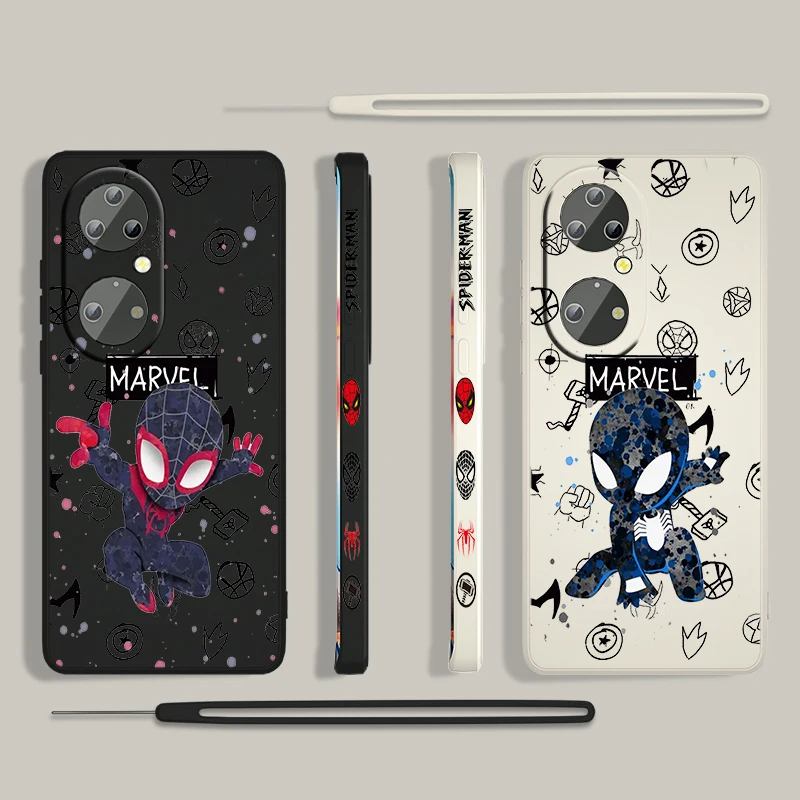 

Avengers Spider-Man Cool For Huawei P50 P40 P30 P20 P Smart Z Pro Plus 2019 2021 Liquid Left Rope Phone Case Coque Cover Shell
