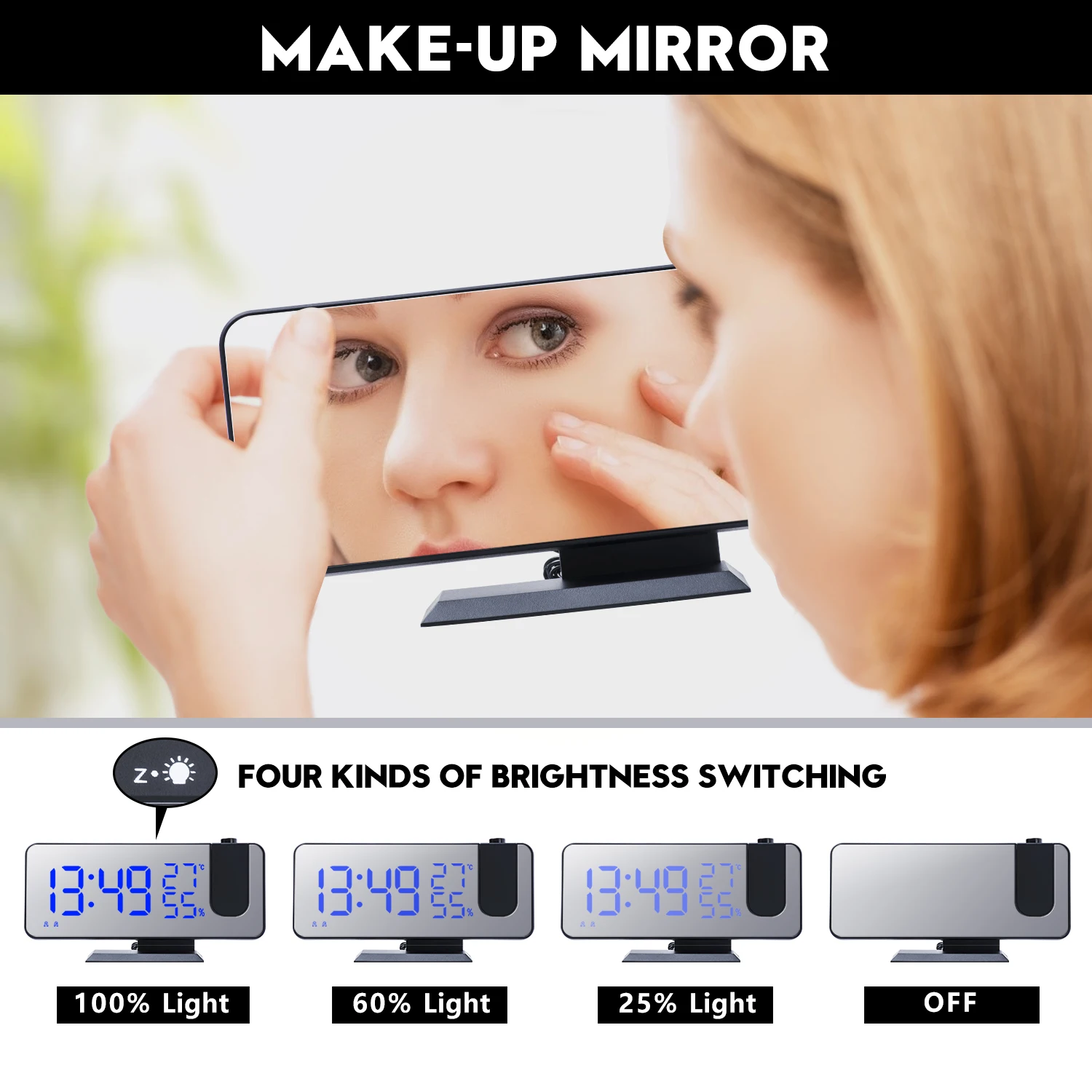 FM Radio LED Digital Smart Alarm Clock Watch Table Electronic Desktop Clocks USB Wake Up with 180° Projection Time Snooze | Дом и сад