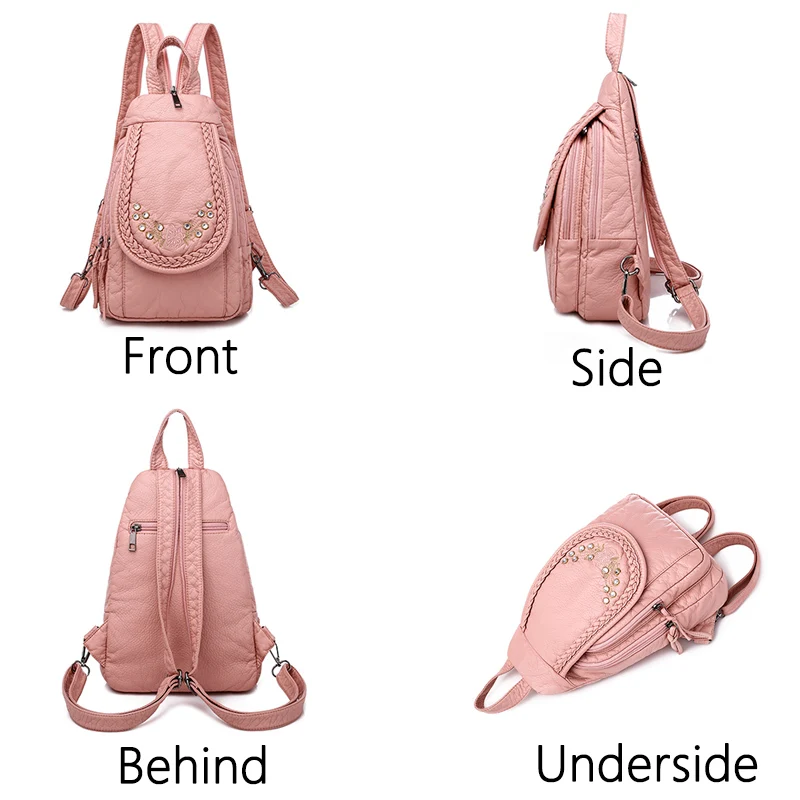 New Ladies Soft Washed Leather Backpack 3-in-1 Cute Cat Women Bagpack Small Travel For Girls Sac a dos Mochila Feminina |