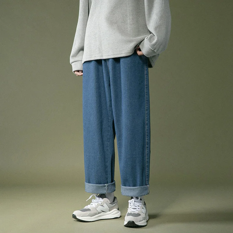 Blue Grey Baggy Jeans Men Fashion Retro Casual Straight Jeans Men Streetwear Hip Hop Loose Wide Leg Denim Pants Mens Trousers