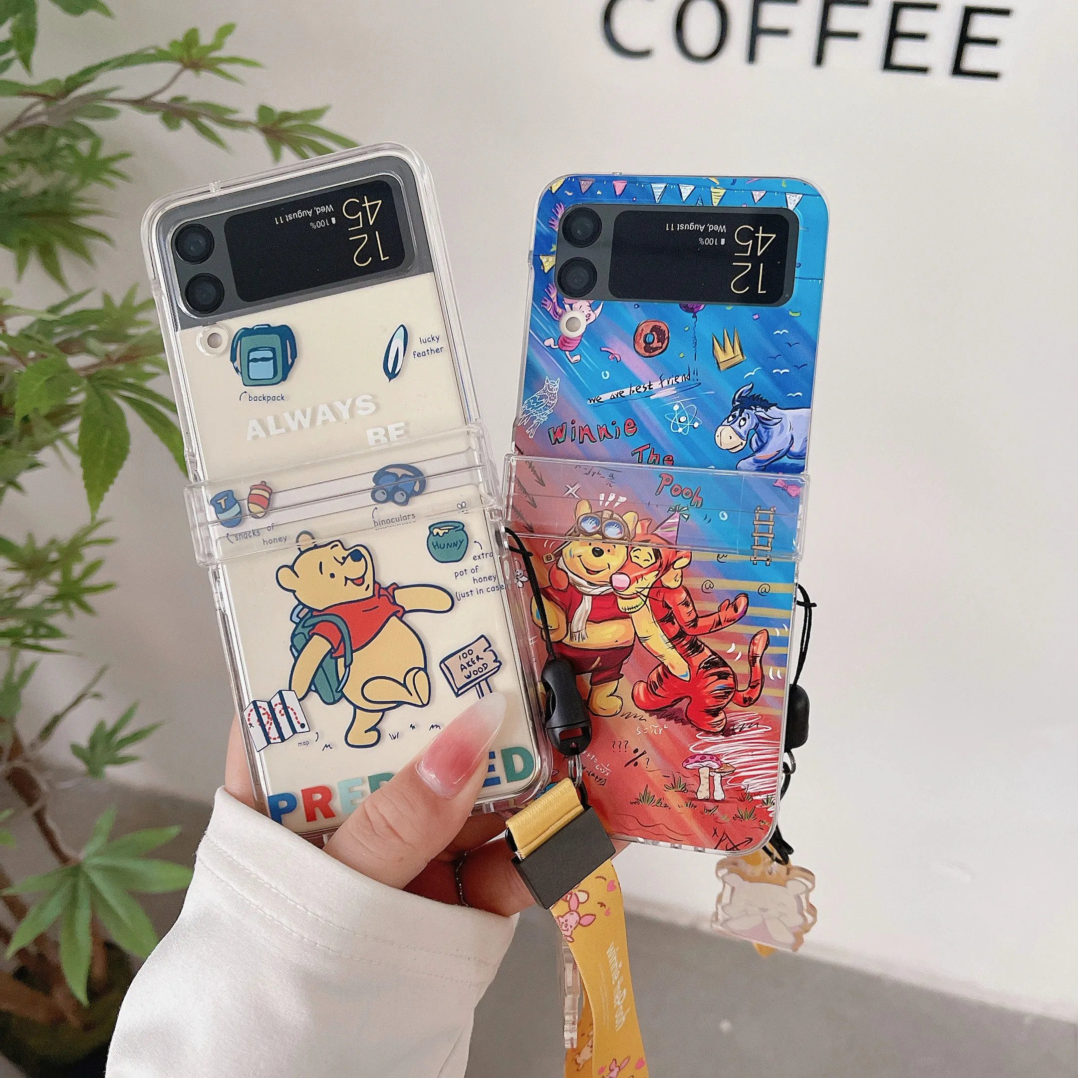 

Disney winnie the pooh with hand strap Case for Samsung Galaxy Z Flip 3 Hard PC Back for Z Flip 4 Case Protective Shell