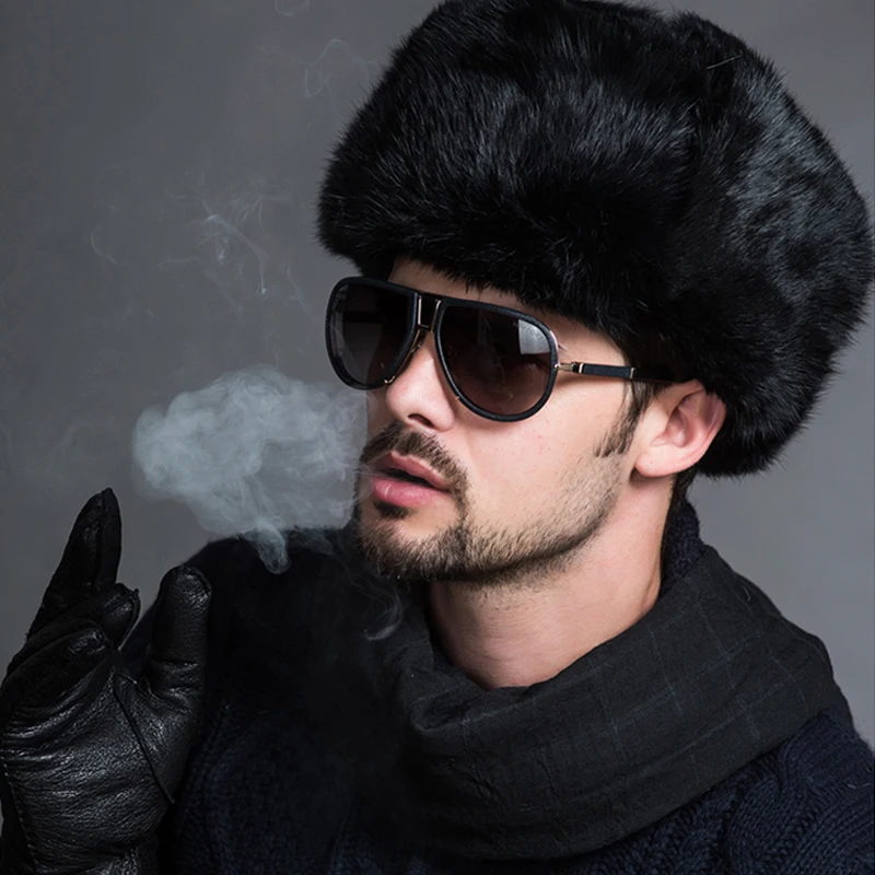 Мужские теплые меховые шапки Naiveroo однотонные черные и коричневые утолщенные