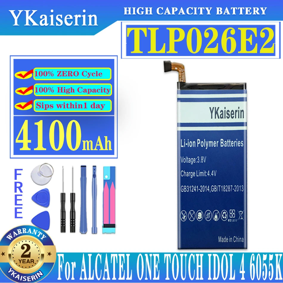 

YKaiserin 4100mAh TLp026E2 Battery For TLp026EJ Alcatel Idol 4 Idol4 OT6055 6055H 6055Y 6055U 6055 6055K 6055B Batteries + Tools