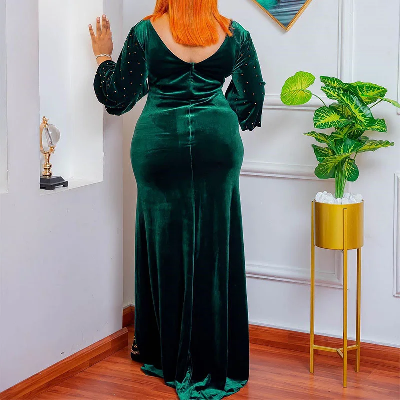 

Plus Size African Party Long Dresses for Women 2023 New Dashiki Ankara Velvet Evening Gowns Turkey Outfits Robe Africa Clothing