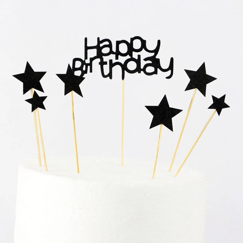 

star cake decoration star Happy birthday party cake decoration Golden black Cake inserts cake topper decor