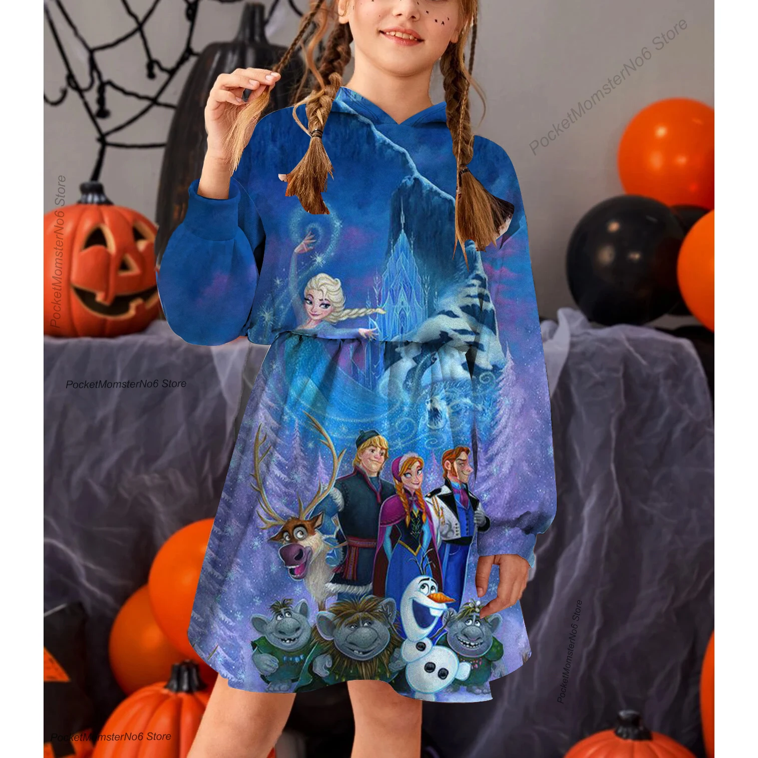 

Autumn and Winter Frozen Girls Hooded Skirts Children's Dresses Sweater Girls Clothes Children's Dresses Casual Girls Christmas