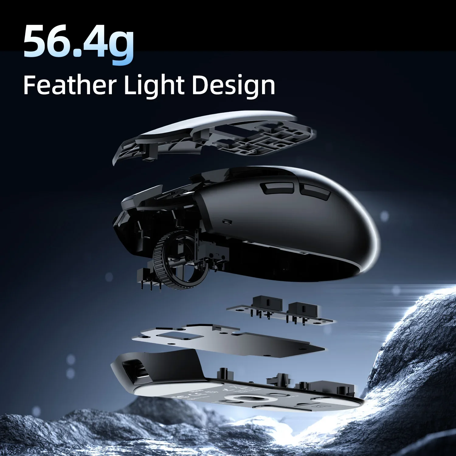 Фото Беспроводная игровая мышь Delux M200, 24000DPI, PAW3311, 2,4 ГГц + Bluetooth + проводное подключение, перезаряжаемая, 500 мАч, сверхлегкая, 56,4 г №5