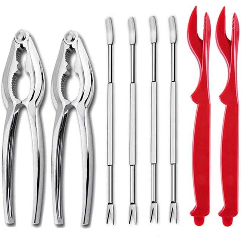 

Seafood Tools Set 2 Crab Clip 2 Plastic Pick 4 Stainless Steel Forks 8Pcs