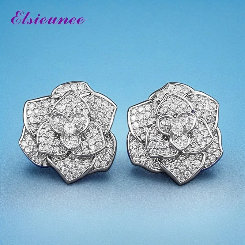ELSIEUNEE 100% стерлингового серебра 925 пробы в форме цветка высокоуглеродистые