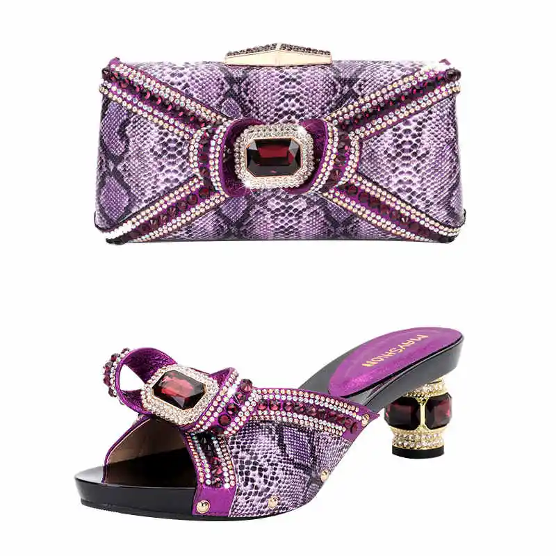 

2022 Rhinestone High Heels New Fashion Italian Design Summer Gold Ladies Wedding Dinner Slippers Crystal Decorative Shoe Bag Set