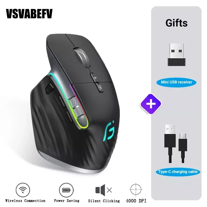 

Wireless Silent Mouse 5.0+2.4GHz Dual ModeUSB Rechargeable Gaming Mouse 4000DPI Optical Ergonomic Suitable Mouse For