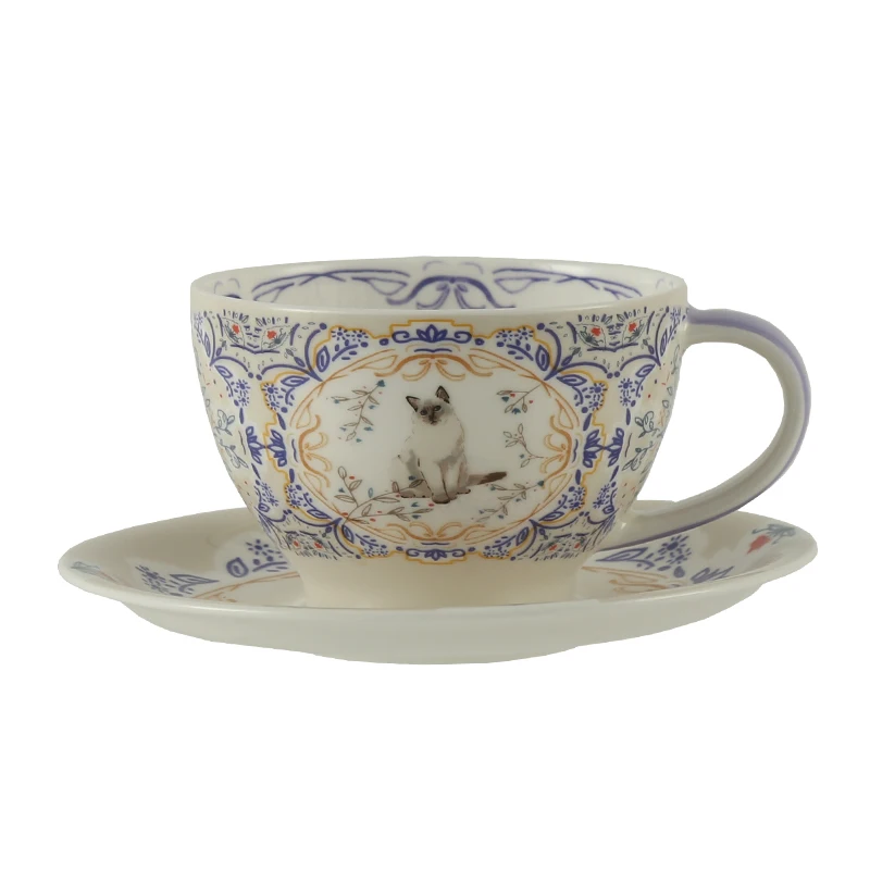 Фото Керамическая кружка-чашка для кофе и чая London Pottery 300 мл, набор из двух чашек с блюдцами из костяного фарфора №1