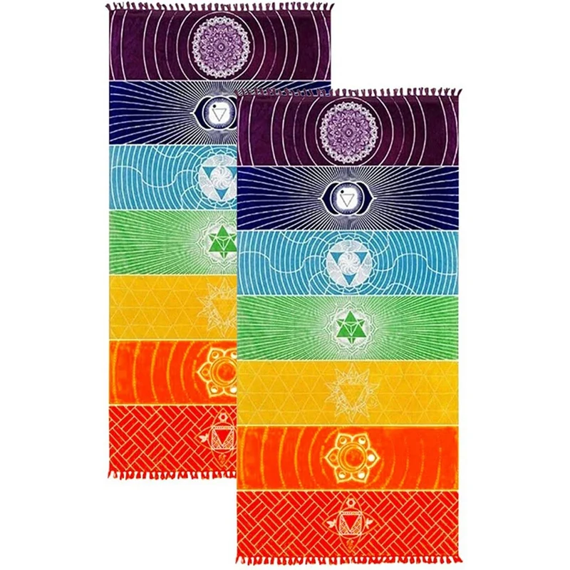 

2Pcs Tapestry Meditation Yoga Rug Towels Mexico Tassel Striped Floor Mat (59X30In)