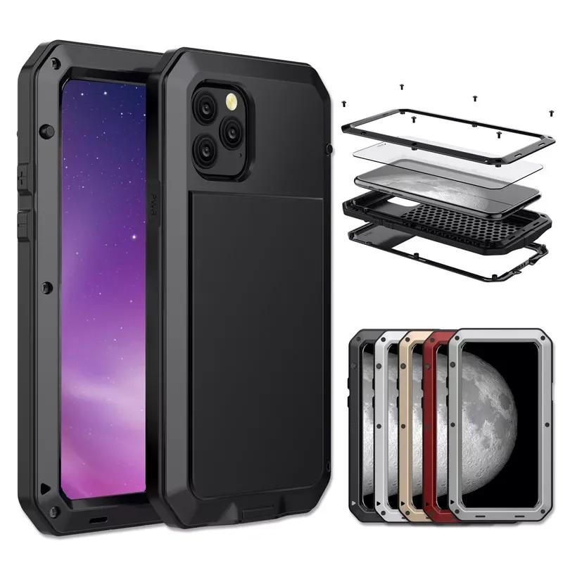 

Heavy Duty Metal Aluminum Phone Case for iPhone 12 11 Pro Max Xr Xs 6 6S 7 8 Plus X 5S Se 2020 Doom Armor Shockproof Case Cover