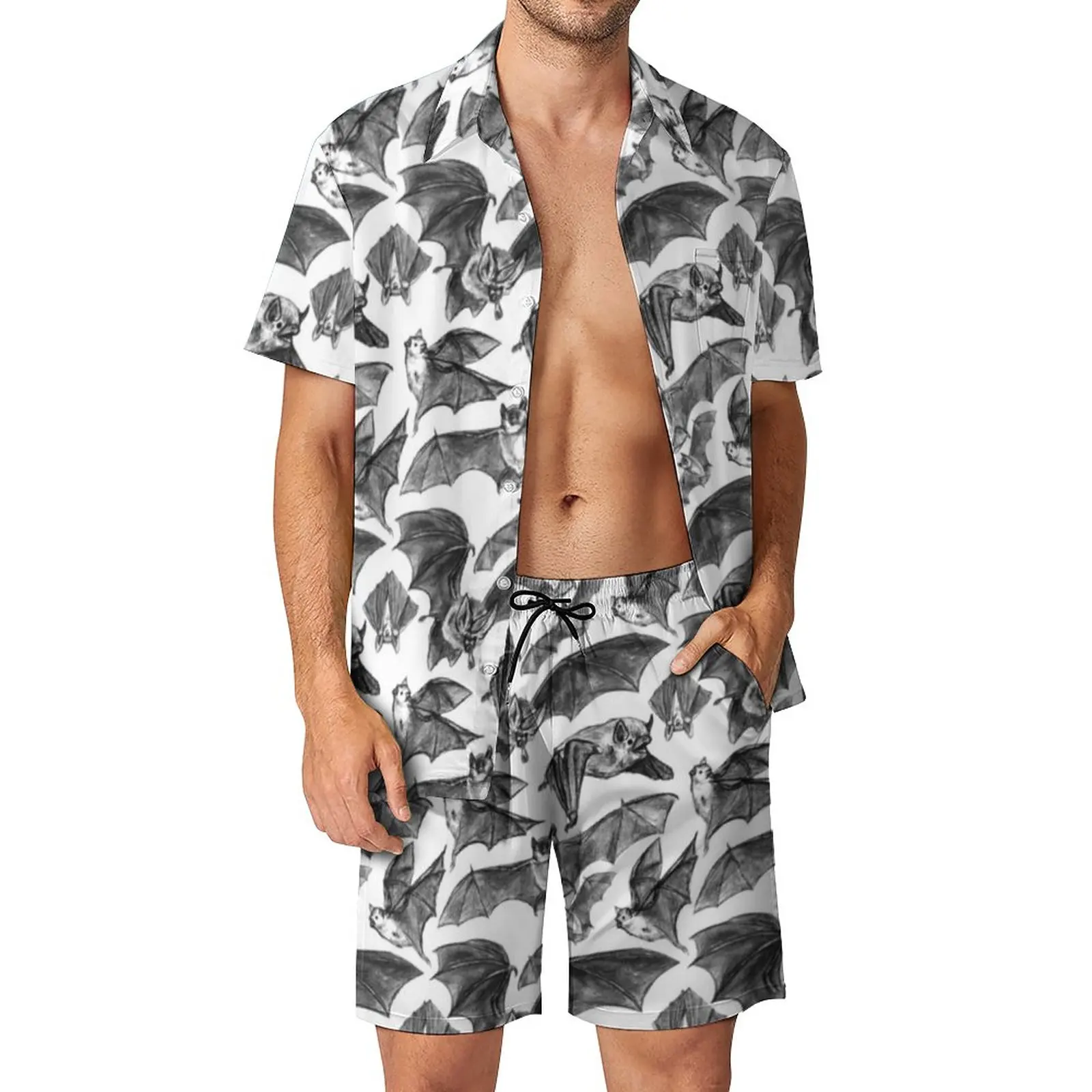 

Bat Pattern Men Sets Spooky Flying Bats Casual Shorts Beach Shirt Set Summer Retro Suit Short-Sleeved Big Size