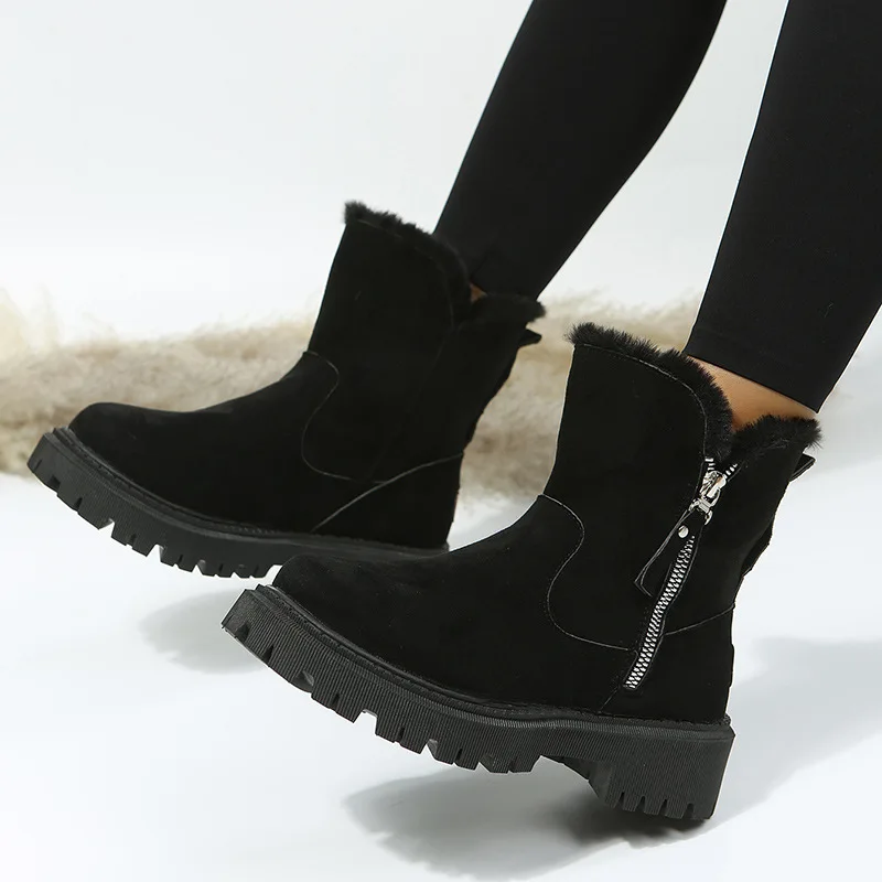 Женские замшевые ботинки, теплые короткие ботинки на толстом каблуке, с  круглым носком, на молнии сбоку, с бархатной подкладкой, для зимы, 2022 |  AliExpress