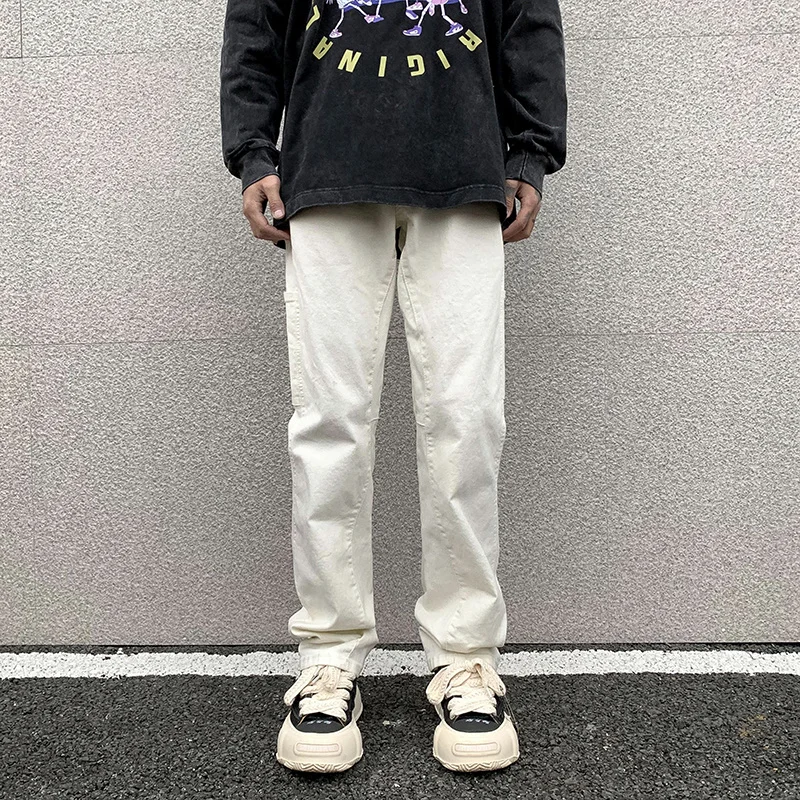 White Black Jeans Men Slim Fit Fashion Casual Straight Jeans Men Japanese Streetwear Hip-hop Denim Pants Mens Trousers M-2XL