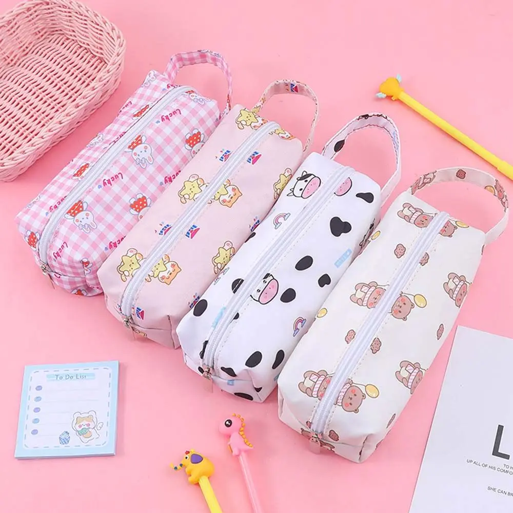 

Cute Pencil Case High Capacity Canvas Stationery Storage Bag Simple Cartoon Cow Rabbit Lovely Pen Pouch School Zipper Pencil Bag
