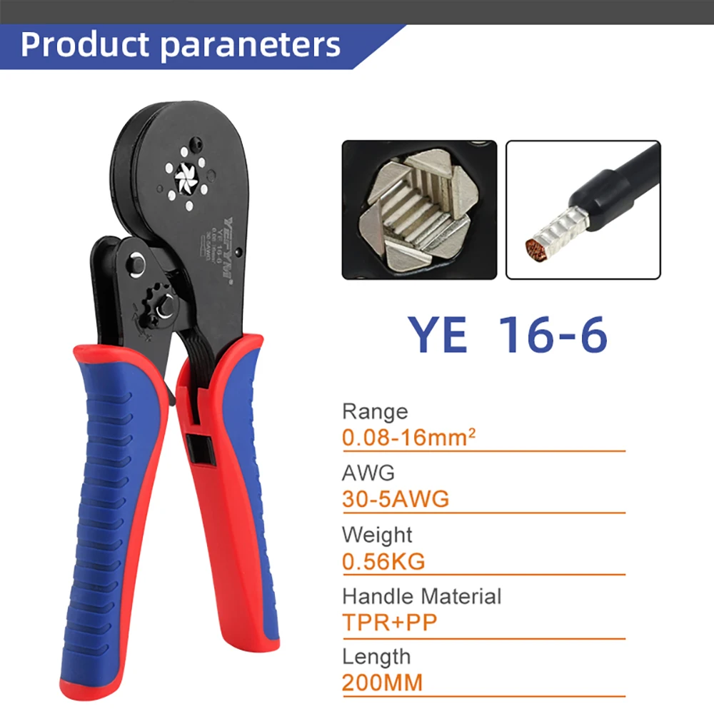 Трубчатые обжимные инструменты YE 16-6 0 08-16 мм 30-5AWG мини-плоскогубцы для обжима