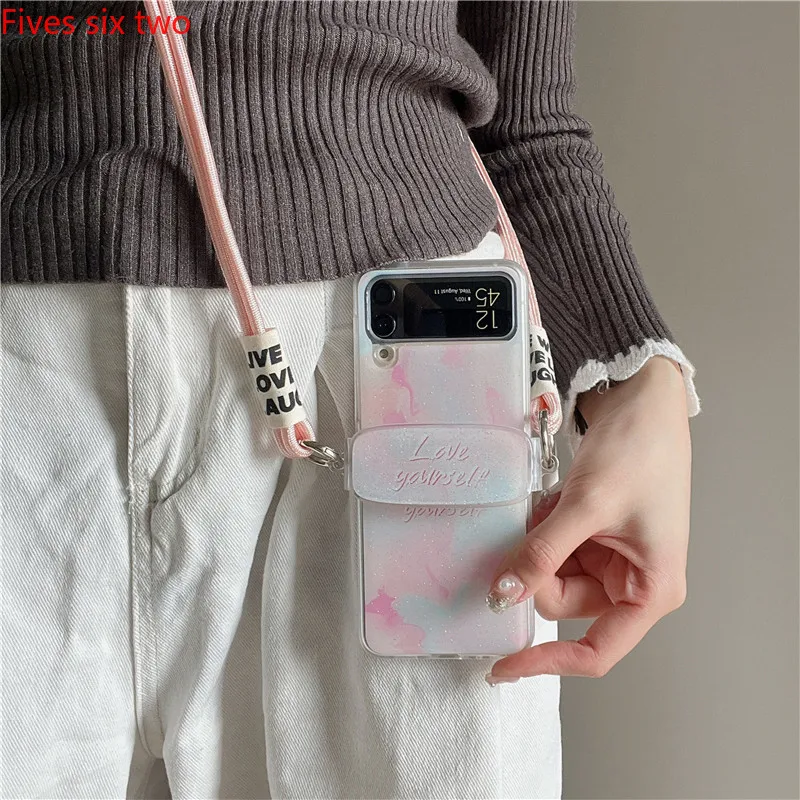 Роскошные красочные чехлы для телефонов с ремешком через плечо Samsung Z Flip 5 4 3