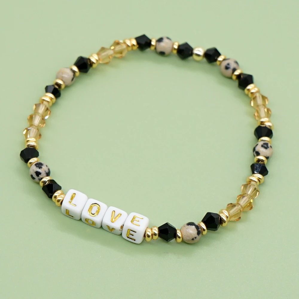 

Jewelry Accessories Acrylic Pendant Crystal Transparent Beaded Bracelet for Women Love Letter Vintage Girl Jewelry Gift