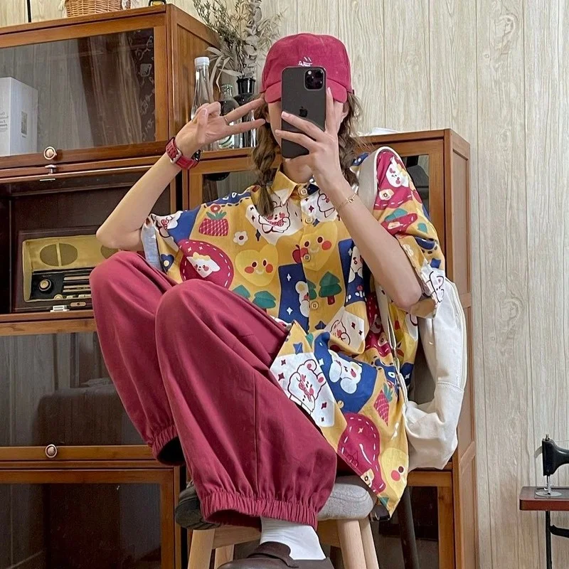 Рубашка HOUZHOU Kawaii с аниме летняя в японском стиле Харадзюку милая блузка оверсайз