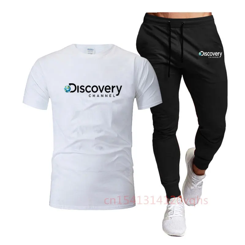 Discovery 2023 Hot Sale Summer T-shirt + Pants Suit Casual Brand Fitness Jogging Pants T-shirt Hip Hop Fashion Men's Sportswear