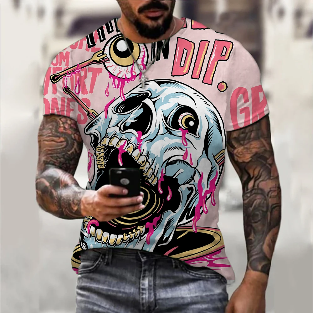 

Digital Print Men's Clothing Exotic T-shirts Summer 2022 Shirt Skull T-Shirt Man Fashion Hip Hop Gothic T-Shirt Personality Punk