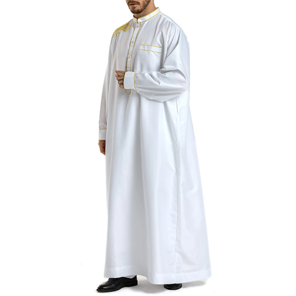 Middle East Ethnic Costumes Muslim Robe Male Aristocrat Luxury Arabic Islamic Embroidery Prayer Dress Robe Worship Service