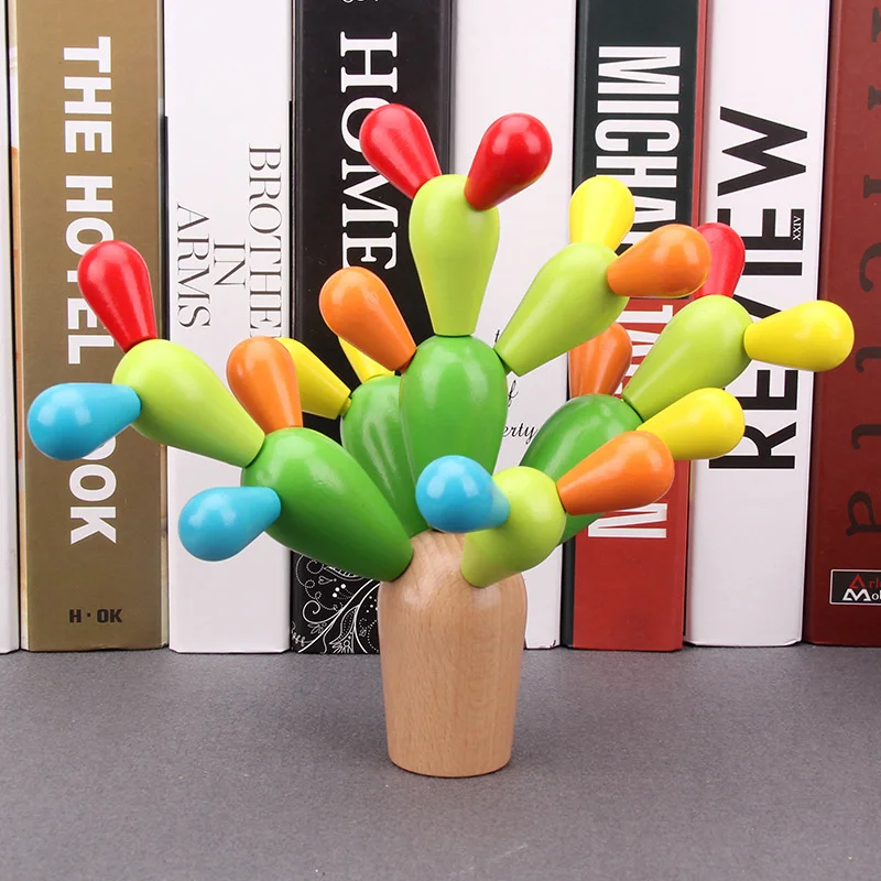 

Building Toy Children's Block Wooden Cactus Montessori Benefit Wisdom Toy Multi-functional Assembling Boy and Girl Toy Gift