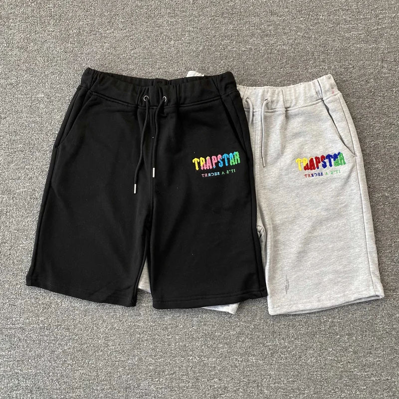 

Best Quality Trapstar Cotton Shorts Men Women Color Letters Embroidered Drawstring Pants Black White Gray