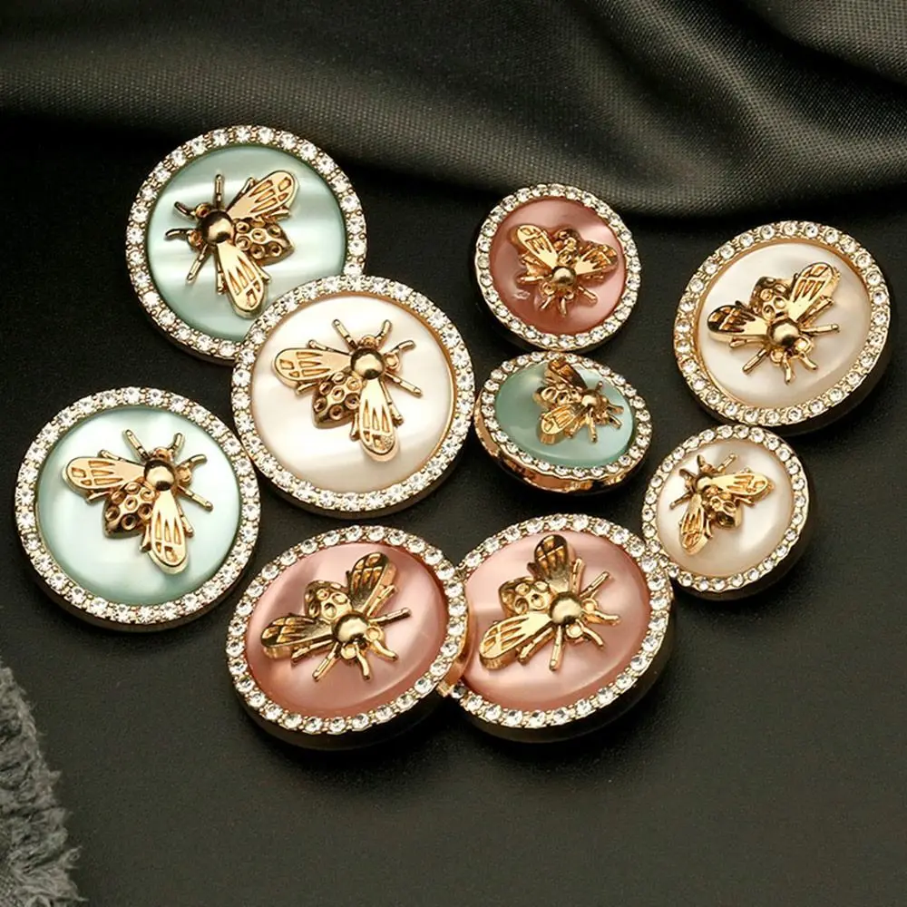 

10pcs Metal Gold Bee Decor Rhinestones Buttons Diamond for Clothing Luxury Coat Cardigan Sweater Sewing Needlework Accessories