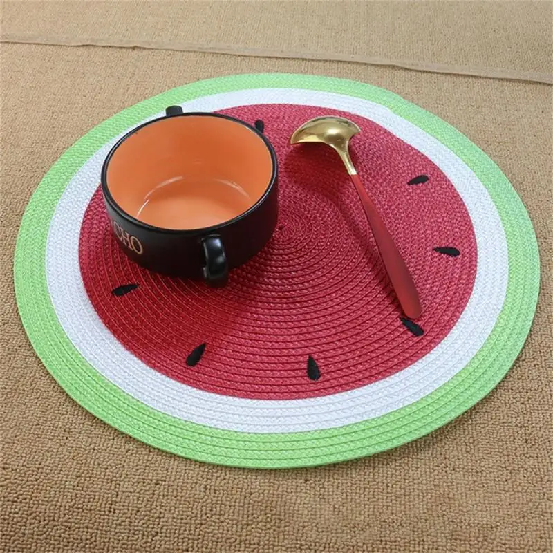 

Watermelon Lemon Insulation Mat Woven Round Western Meal Mat Environmental Protection Plate Mat Bowl Coaster Table Mat
