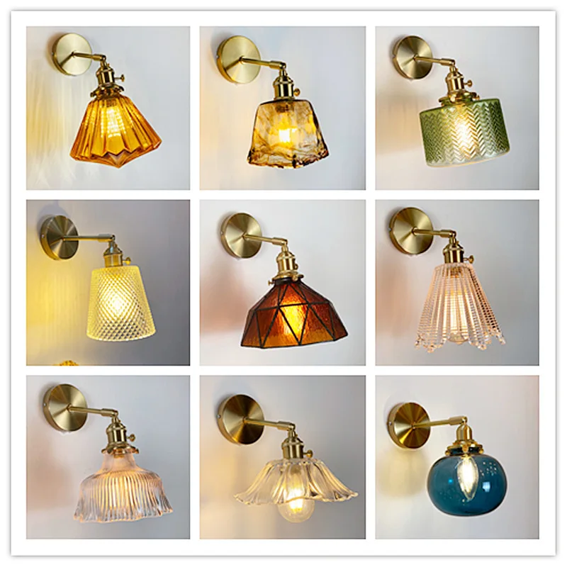 

Scandinavian Wall Light Japanese Brass Bedroom Bedside Lamp Bathroom Mirror Front Lights Creative Glass Hallway Aisle Lamps