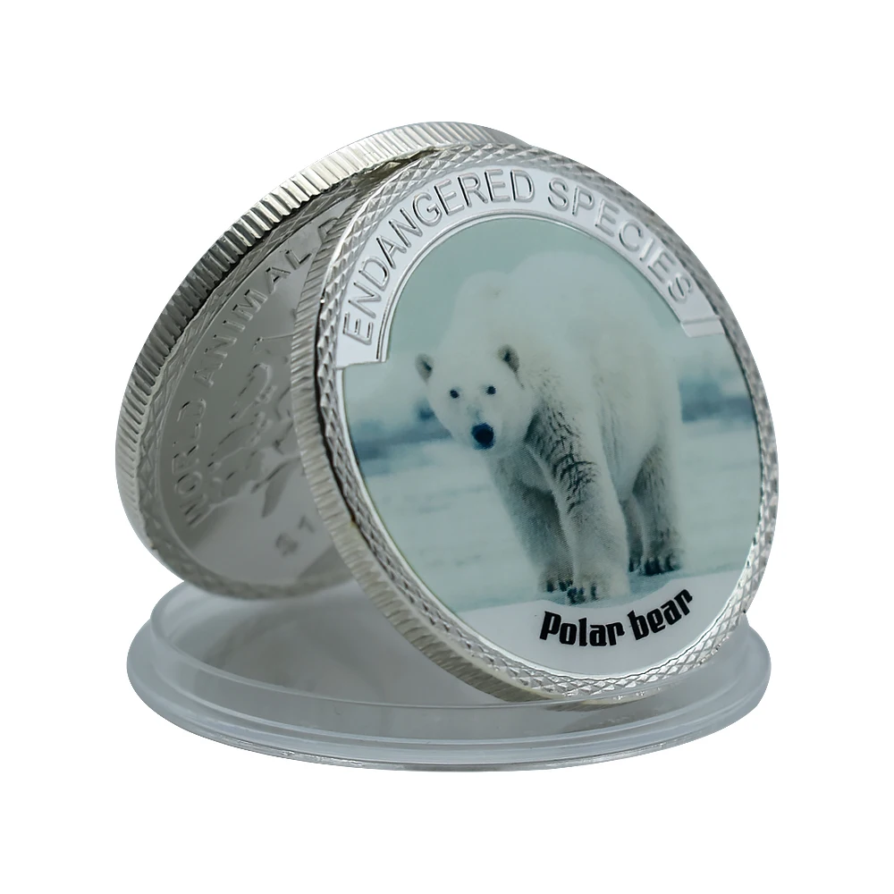 

Polar Bear Endangered Species Silver Plated Coins Protect Arctic Animals Commemorative Challenge Coins Kids Gifts