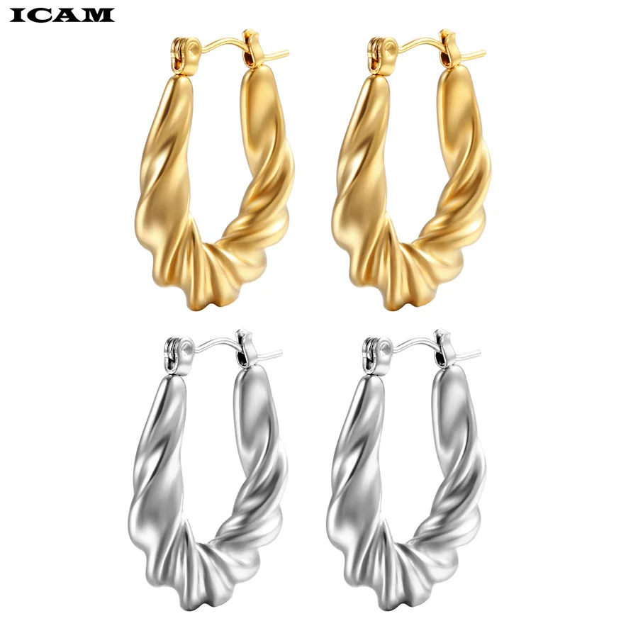 Женские витые серьги-кольца ICAM модные серьги серебряного цвета дизайнерские