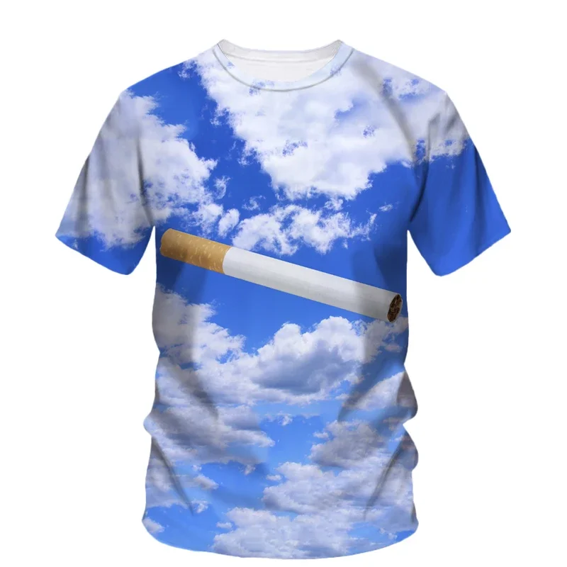 

3d Personality Cigarette Print Pattern Men's T-Shirt Fashion Casual Short Sleeve Optional O Collar Short Sleeve Top