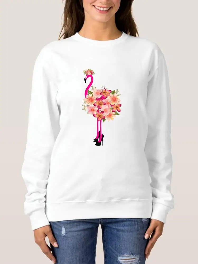 

Flamingo Trend Cute Lovely Casual Fashion Women Clothing Graphic Sweatshirts Autumn Spring O-neck Fashion Print Pullovers