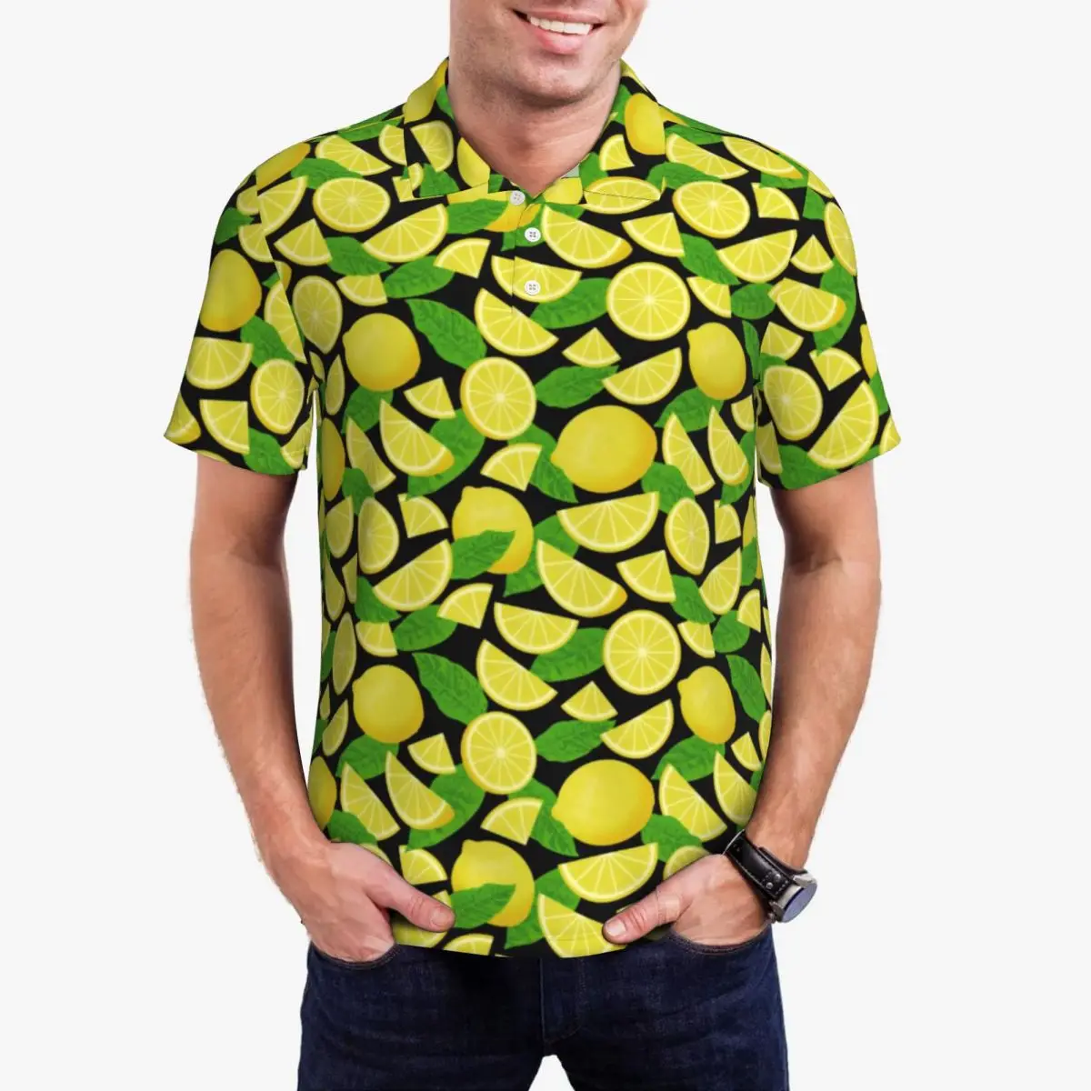Желтые Повседневные футболки с принтом лимона мужские рубашки-поло зелеными