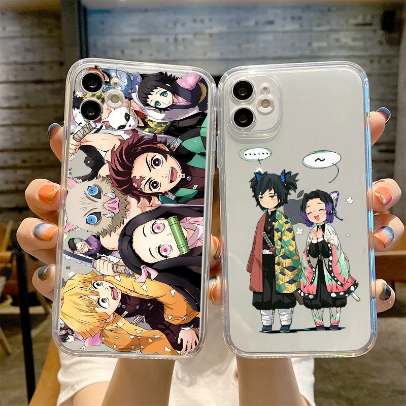 

Japan Anime Demon Slayer Case for IPhone 11 12 13 14 Pro Max Mini X XS SE2 XR 7 8 14Plus Phone Case Kimetsu No Yaiba Cover Coque